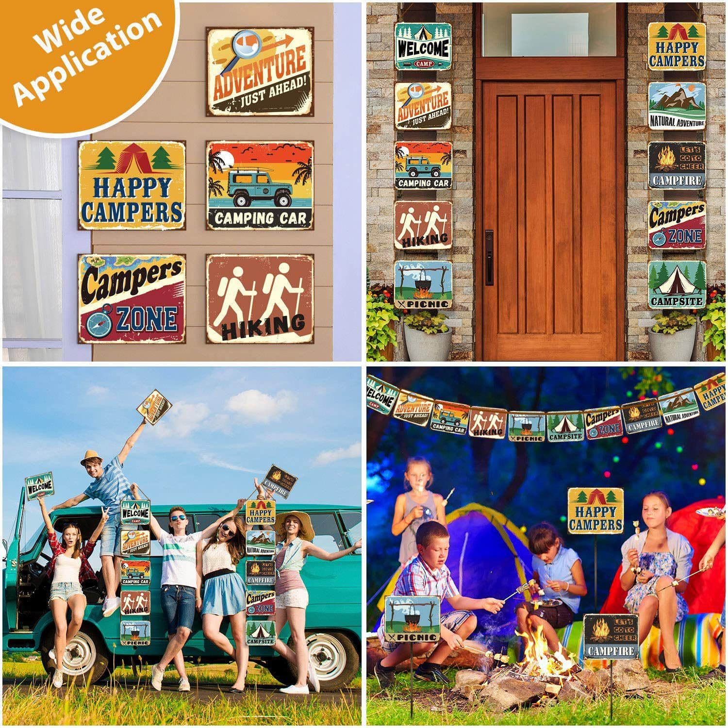 Boao 10 Pcs Camping Party Decorations Welcome Happy Camper Porch Sign