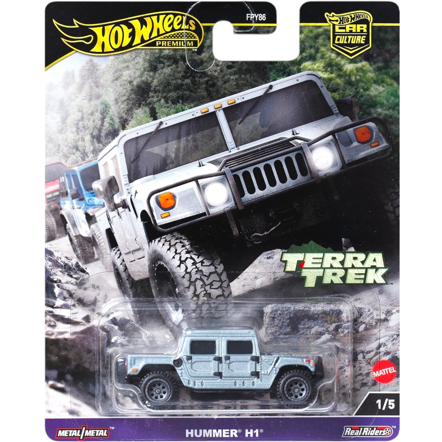 Hot Wheels Terra Trek Off-Road Collection, 5 Die-Cast Cars Set, Hummer H1, Jeep Gladiator, Datsun King Cab, Toyota Land Cruiser, Mitsubishi Pajero
