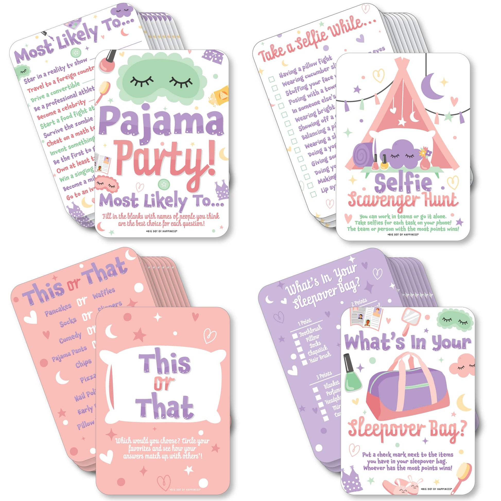 Big Dot of Happiness Pajama Slumber Party - Sleepover Activities & Games for 4 Girls, Birthday Party Group Games, Gamerific Bundle for Kids Parties