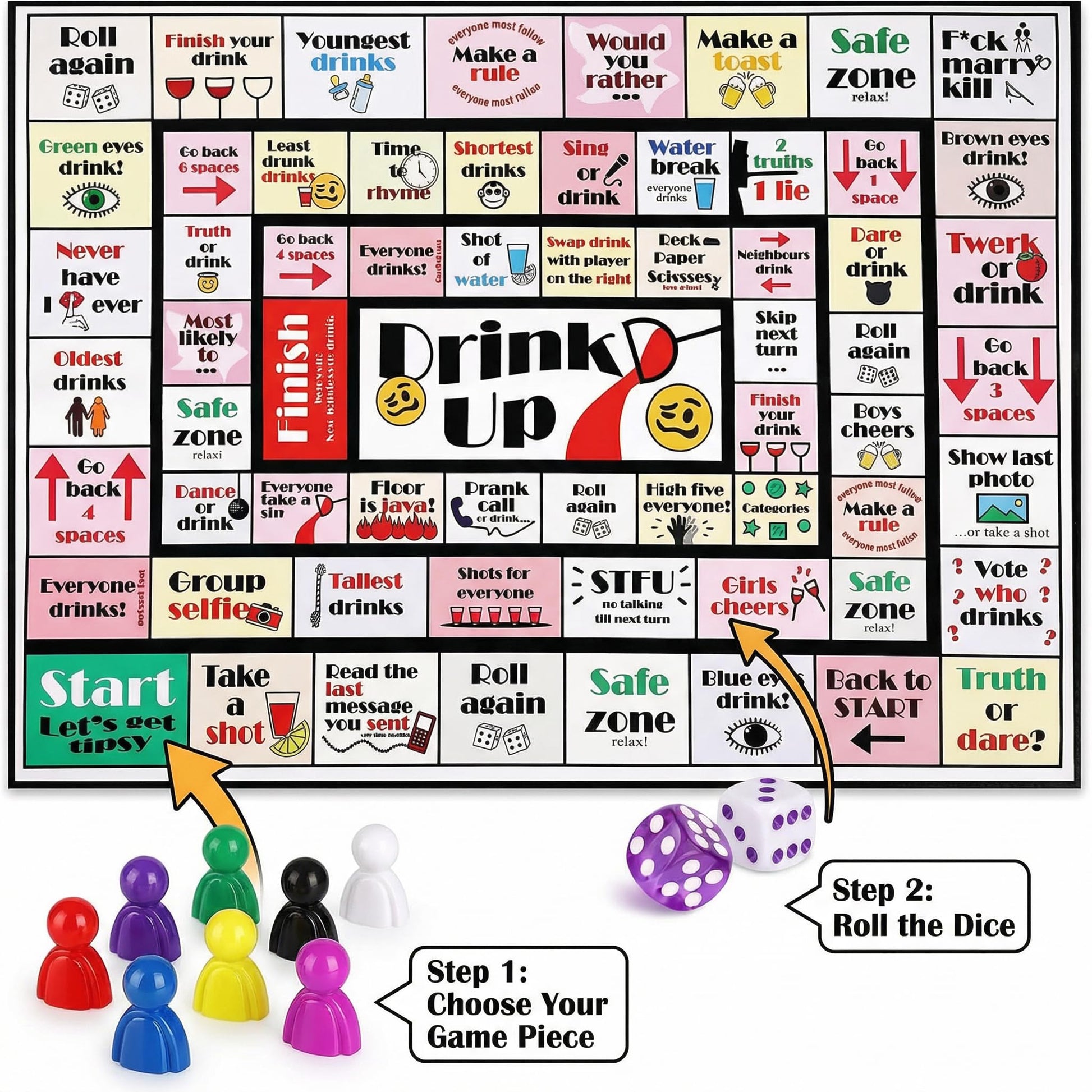 otkllbb Original Interactive Board Game, Funny Group Game with 8 Chess Pieces & 2 Dices for Family, Friends Game Nights, Holiday & Birthday Gatherings