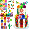 33 PCS Mexican Fiesta Cake Topper Mini Mexican Papel Picado Banner Cactus Pepper Sombrero and Flower Cake Decor for Mexican Themed Party Decorations