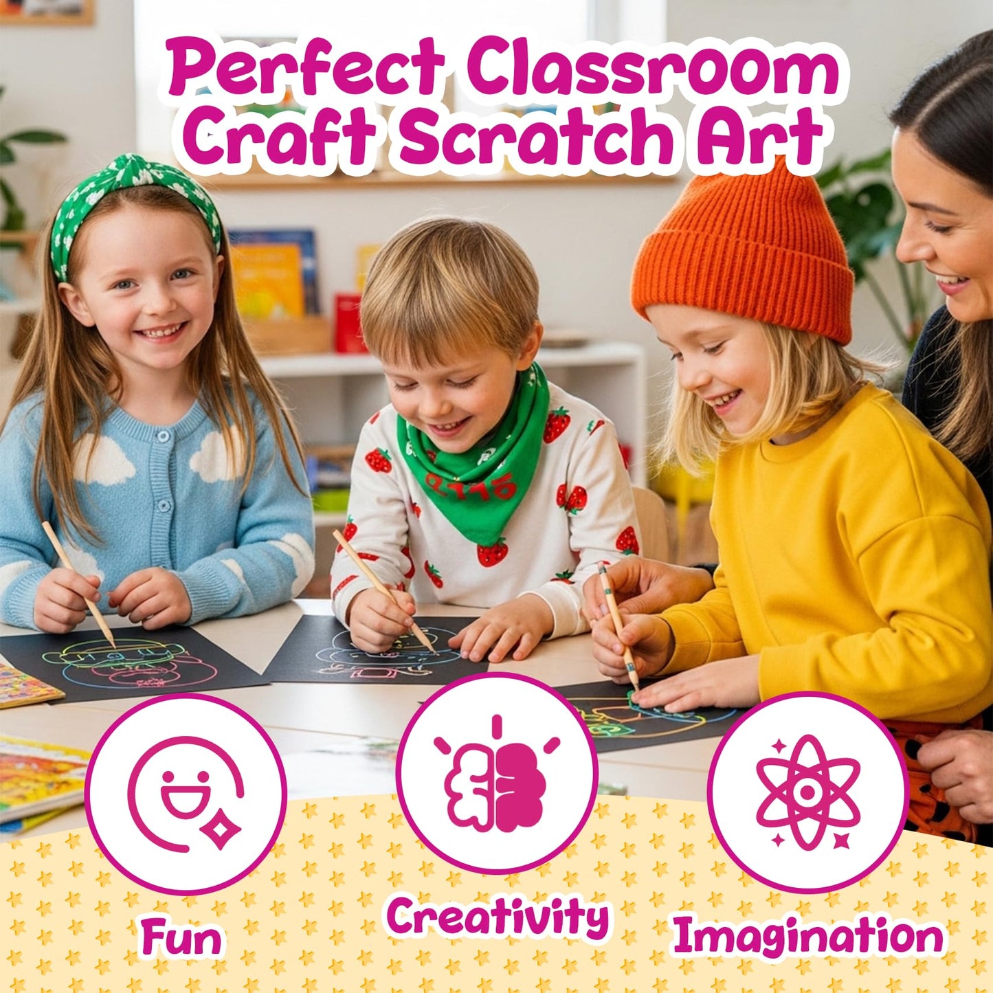 Decojoy Party Favors for Kids 4-8, Scratch Art Birthday Return Gifts, Bulk Rainbow Scratch Paper Notebook 24 Set with Reusable Stencils, Christmas