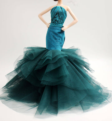 Cora Gu Handmade Emerald Velvet Gown Fit 12 inch Doll and Doll Not Included