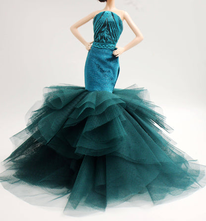 Cora Gu Handmade Emerald Velvet Gown Fit 12 inch Doll and Doll Not Included