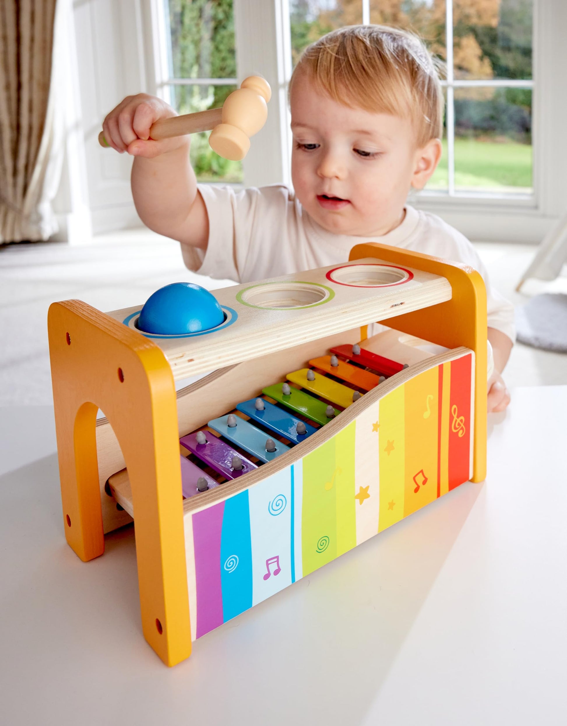 Hape Pound & Tap Bench with Slide Out Xylophone - Award Winning Durable Wooden Musical Pounding Toy for Toddlers