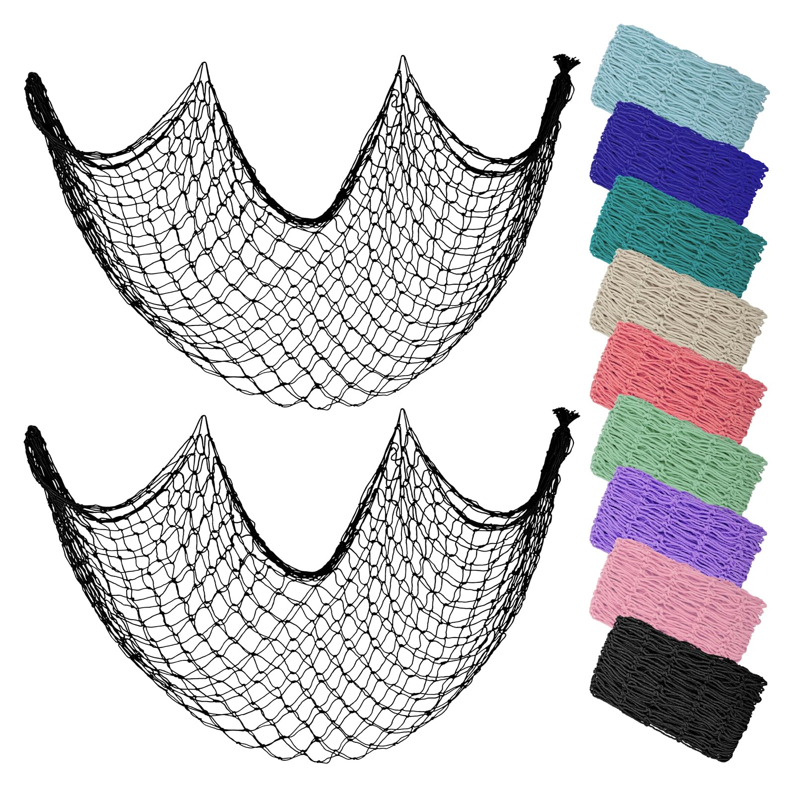 ZUEXT Decorative Fishing Net 80x40 Inch, 2 Pack Large Black Picture Fish Net, Wall Photo Hanging Fishnet for Nautical Mermaid Pirate Ocean Themed
