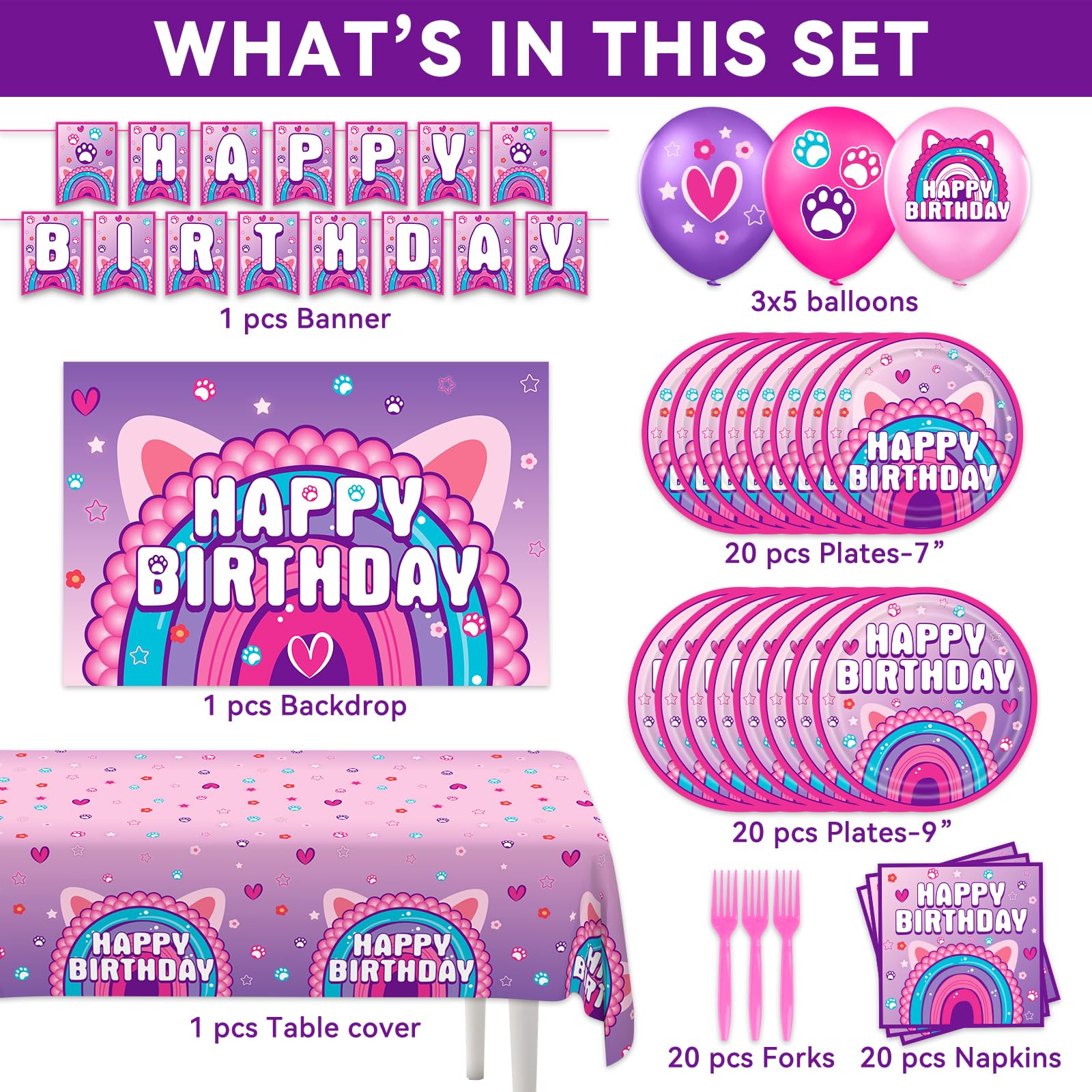 Dollhouse Birthday Party Supplies, Dollhouse Birthday Party Decorations for kids Party Supplies Set, Include Happy Birthday Banner, Plates, Napkins