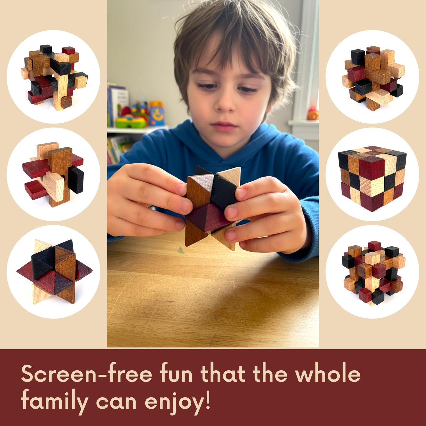 Wooden Brain Teaser Puzzles 6 Pack - 3D Brain Teasers for Adults & Kids - Educational and Fun Gift Ideas - Mind Puzzles