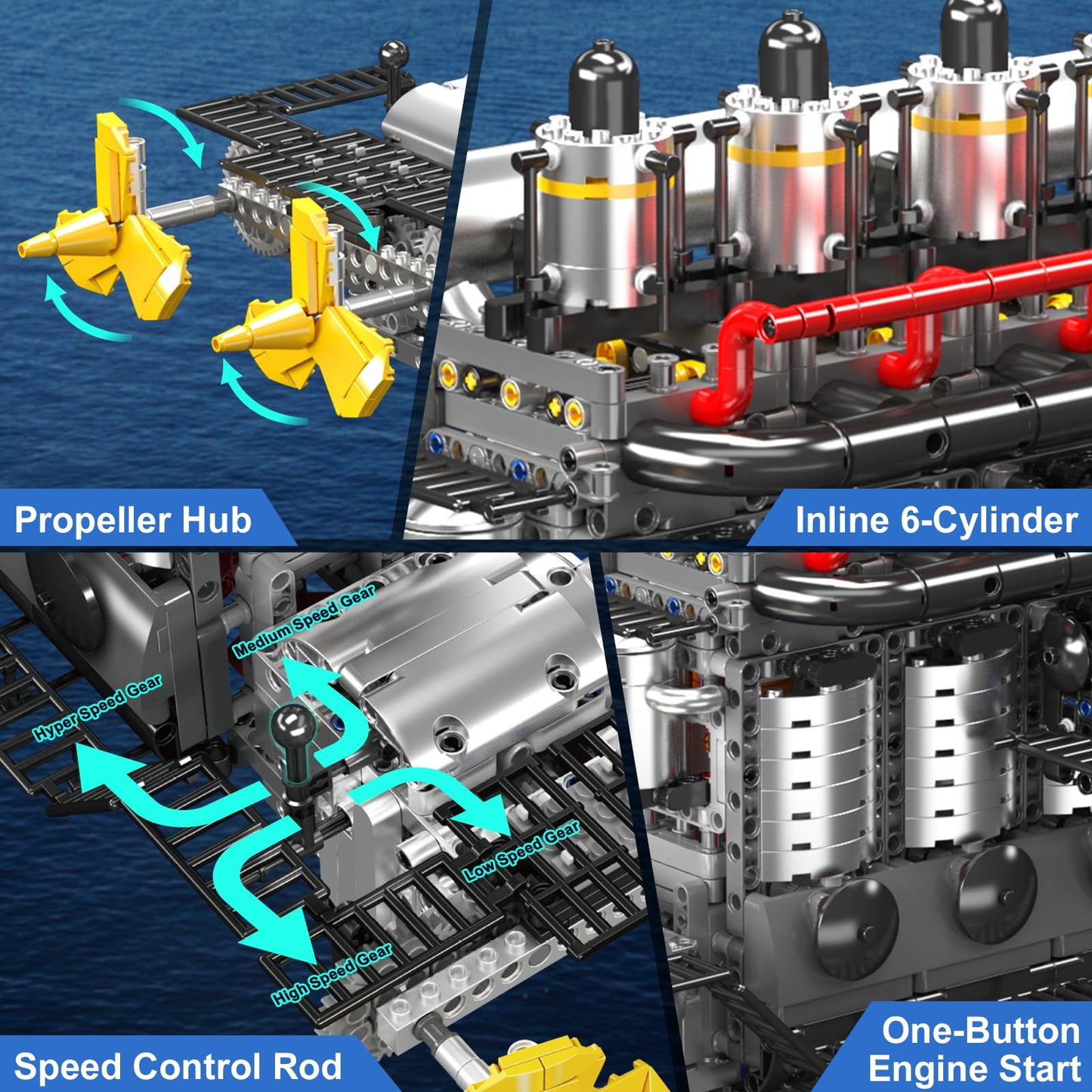 Mould King 10209 Aircraft Carrier Engine Building Blocks Set, Inline 6-Cylinder Military Aviation Carrier Engine Model Kit, Collectible Construction