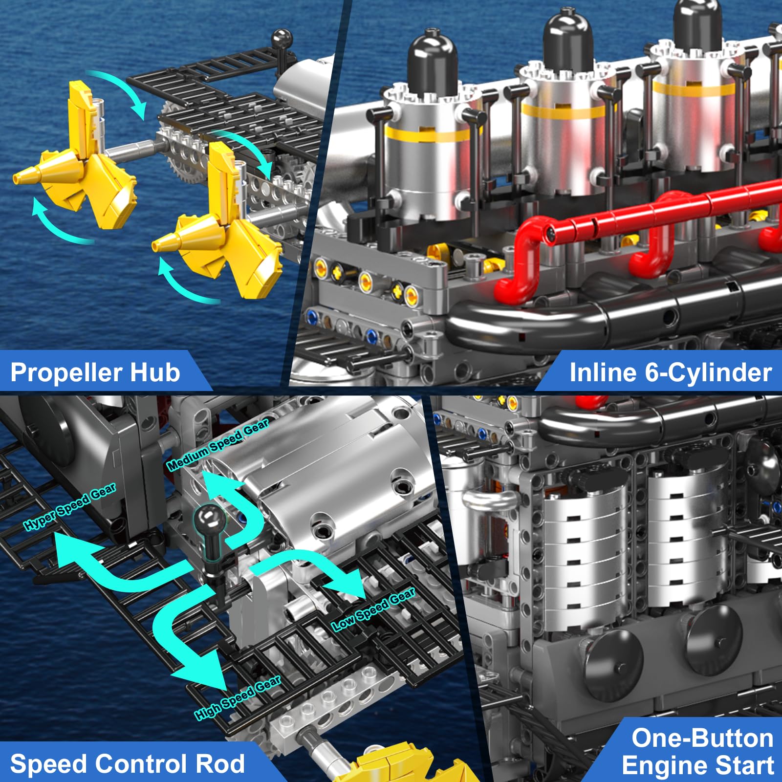 Mould King 10209 Aircraft Carrier Engine Building Blocks Set, Inline 6-Cylinder Military Aviation Carrier Engine Model Kit, Collectible Construction