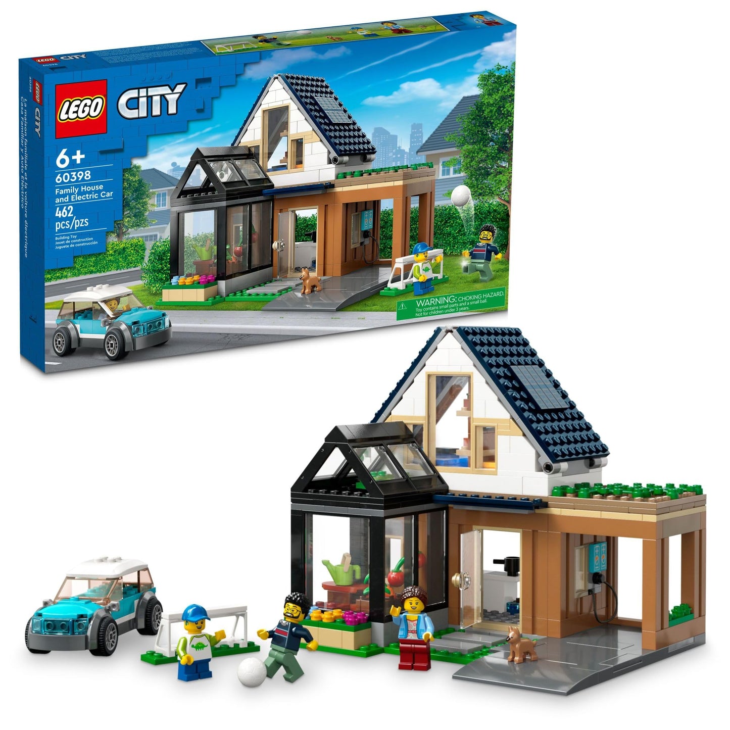 LEGO My City Family House and Electric Car 60398 Building Toy Set, Includes a Kitchen, 2 Bedrooms, Greenhouse, Solar Panels Plus 3 Minifigures and a