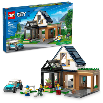 LEGO My City Family House and Electric Car 60398 Building Toy Set, Includes a Kitchen, 2 Bedrooms, Greenhouse, Solar Panels Plus 3 Minifigures and a