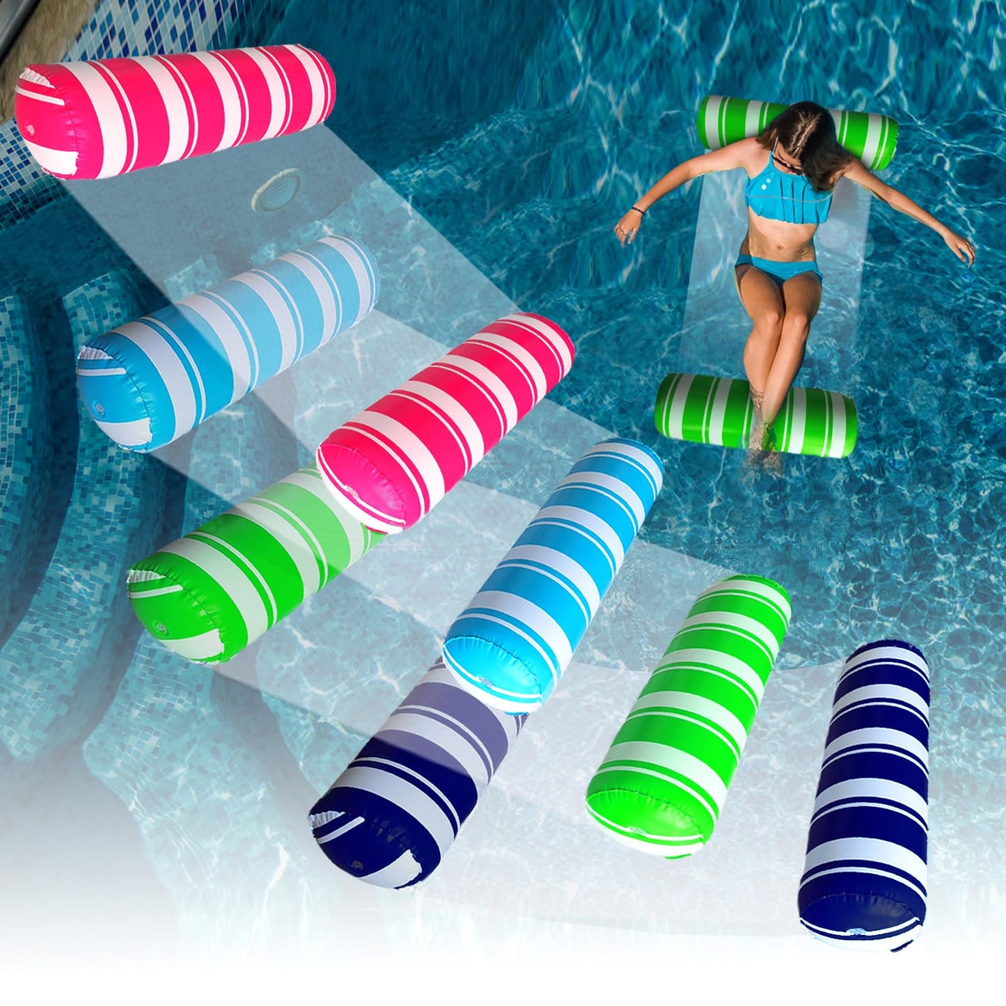 4 Pack Inflatable Pool Floats Adult Size Water Hammock,Floats for Swimming Pool,4-in-1 Multi-Purpose Pool Floating Toys,Pool Rafts Lounge Chairs