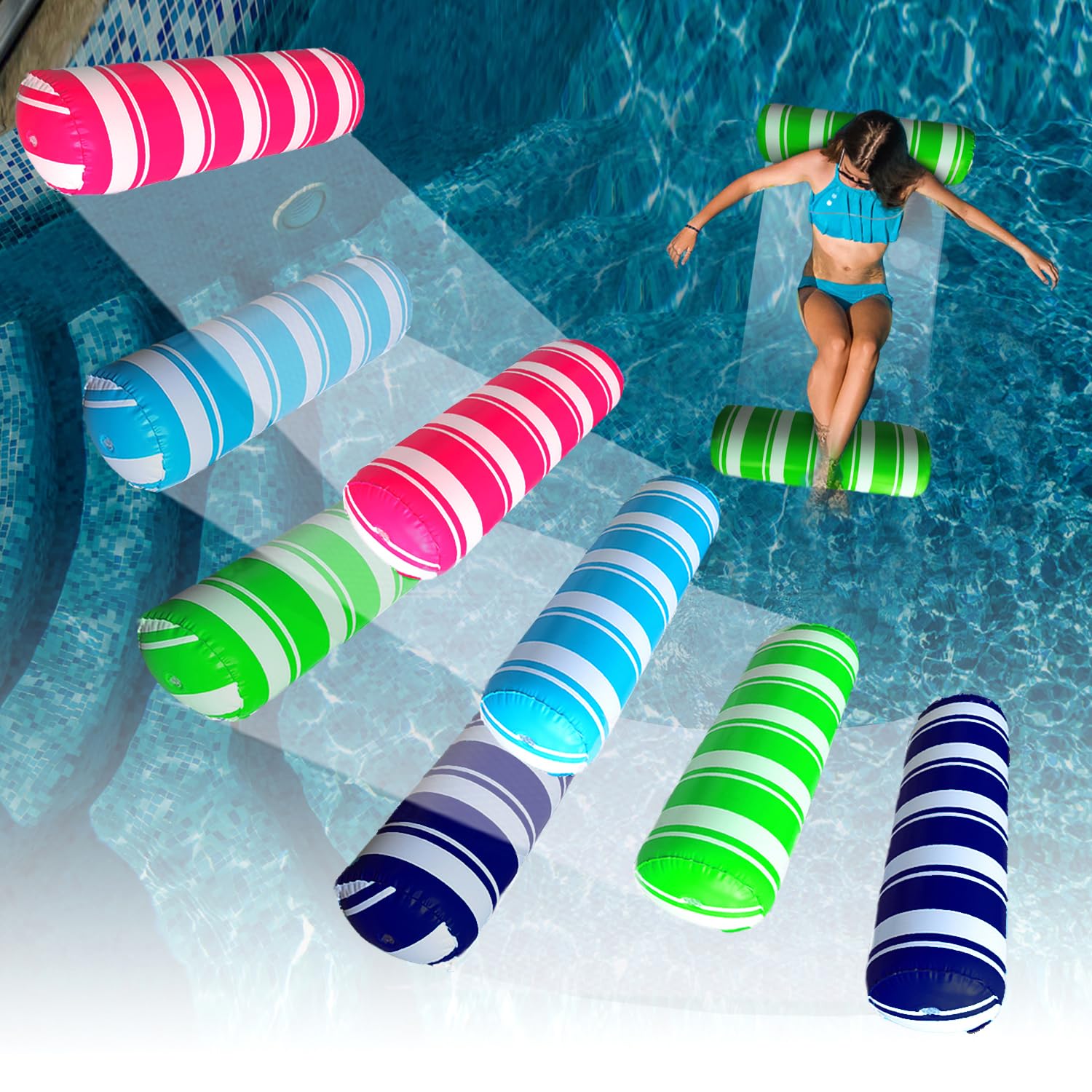 4 Pack Inflatable Pool Floats Adult Size Water Hammock,Floats for Swimming Pool,4-in-1 Multi-Purpose Pool Floating Toys,Pool Rafts Lounge Chairs