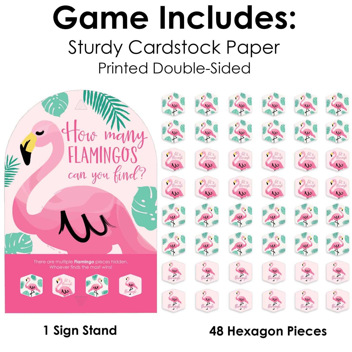 Big Dot of Happiness Pink Flamingo - Tropical Summer Party Scavenger Hunt - 1 Stand and 48 Game Pieces - Hide and Find Game