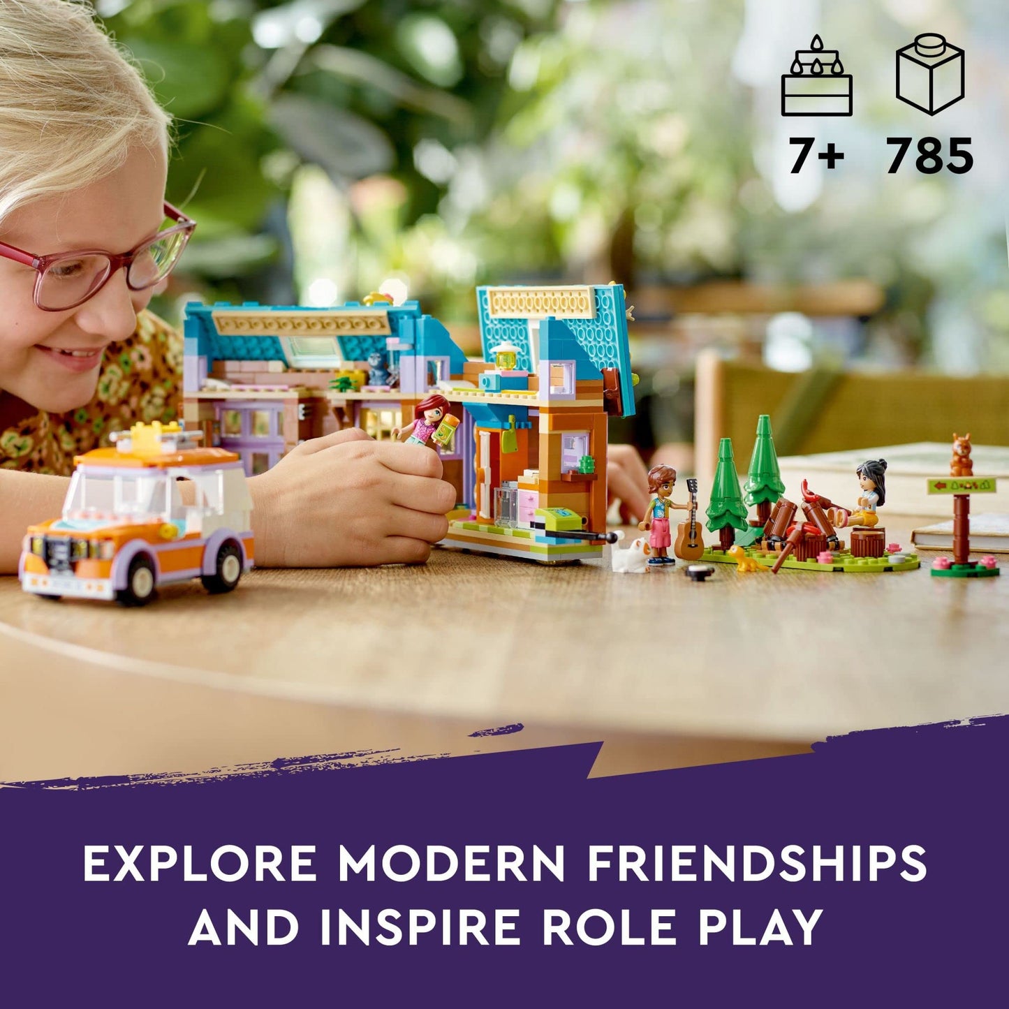 LEGO Friends Mobile Tiny House 41735, Forest Camping Dollhouse Pretend Play Set with Toy Car to Enjoy The Great Outdoors, Includes Leo & Liann