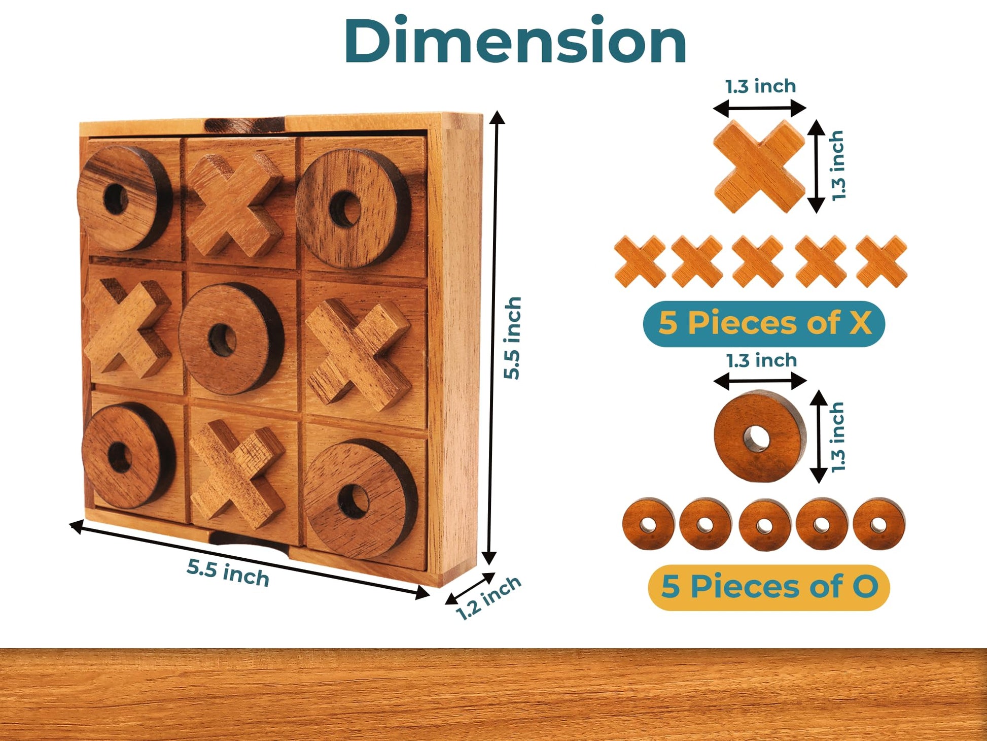 BSIRI Wooden Tic Tac Toe Game Coffee Tabletop XO Blocks Ideal for Family Living Room Games Night for Adults for Desk Decor and Unique Wood Gifts