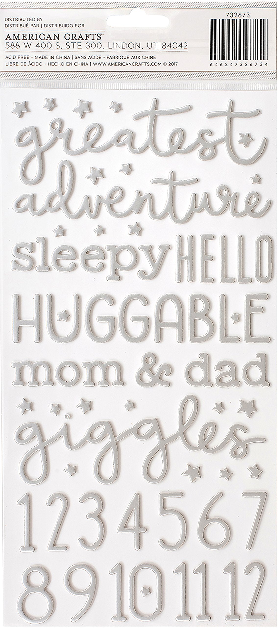 Night Night Baby Boy Thickers Stickers 5.5"X11" 158/Pkg-Words & Numbers/Silver Foiled Foam