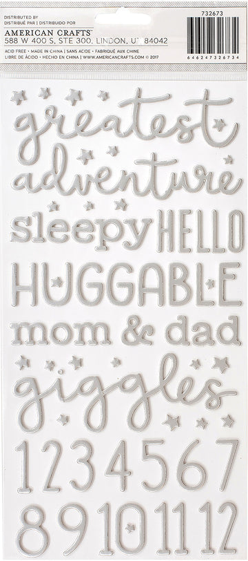Night Night Baby Boy Thickers Stickers 5.5"X11" 158/Pkg-Words & Numbers/Silver Foiled Foam