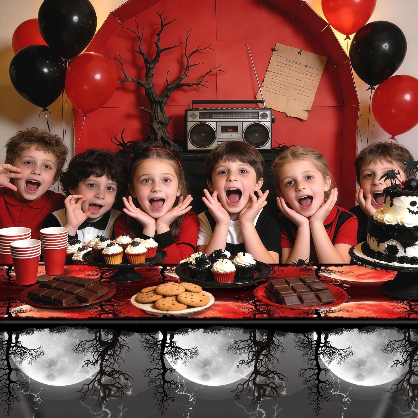 Joyhaven 3Pcs Stranger Birthday Party Decorations Tablecloth, Red and Black Disposable Plastic Table Covers Decors for Party Supplies Decor, 54 x