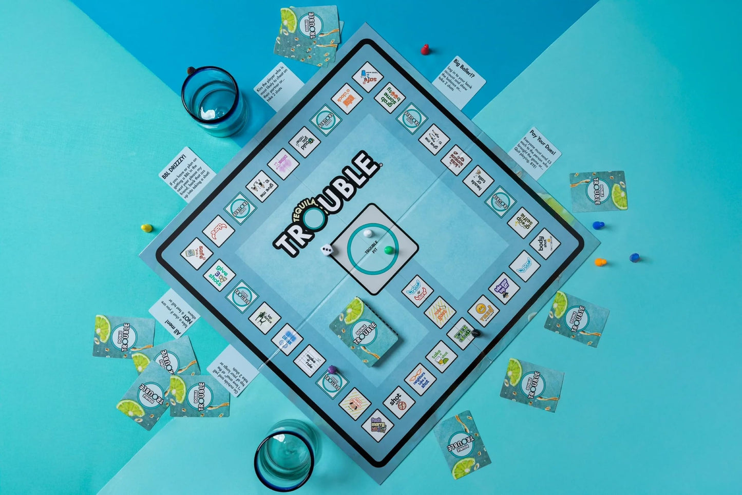 Tequila Trouble Drinking Board Game | Adult Drinking Game for Parties | 2-16 Players | Age 21+ | Double Trouble Dare Cards | Game Night | Bachelorette