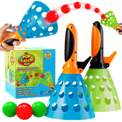 YoYa Toys Pop and Catch Ball Game - Indoor Outdoor Kids Play Activities, Pop-Pass-Catch Games for Camping, Beach Sport, Backyard, Pool - 2 Launcher