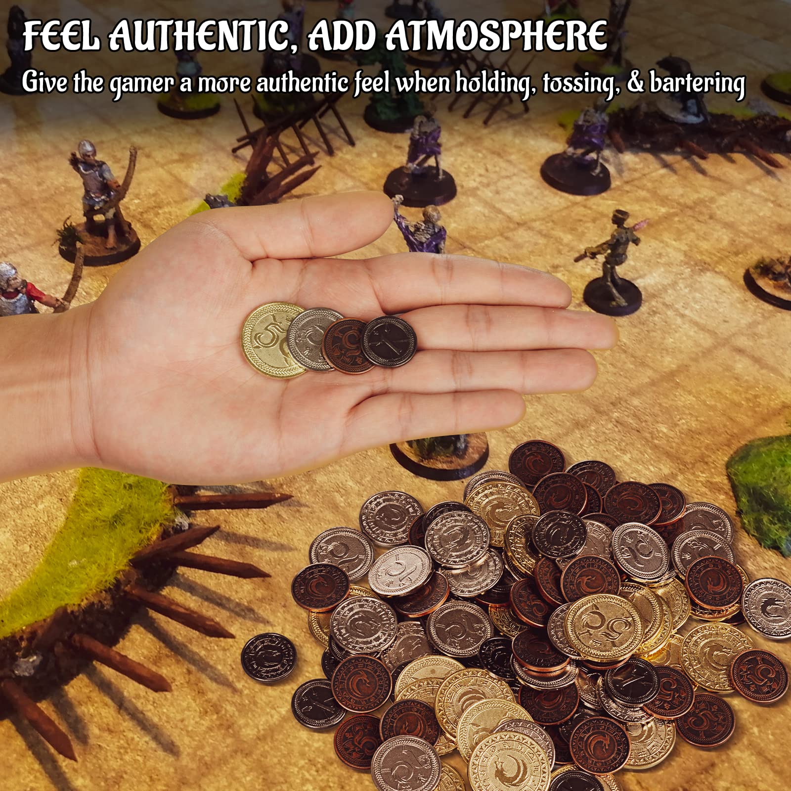 CZYY Metal Game Coins Set, 60 Fantasy Currency Tokens with Leather Pouch