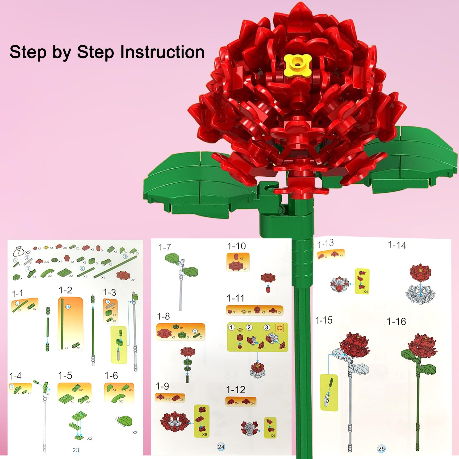 EMANNON Flowers Bouquet Building Set, 12 Artificial Flowers 1064 PCS Bricks Blocks Toy for Adults, Botanical Collection Gift for Mother's Day