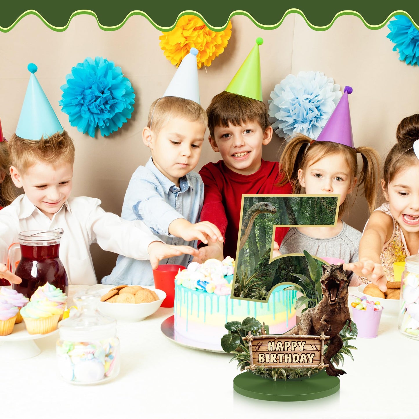 Dinosaur Table Decorations, Dinosaur Centerpieces for 5th Birthday Decorations for Boys Dino Theme Number Sign Party Supplies Photo Props (Number 5)