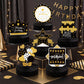 Skylety 6 Pcs Black and Gold Birthday Party Decorations Honeycomb Happy Birthday Centerpieces for Table Reusable Elegant Black Gold Table Toppers