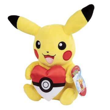 Pokemon 8" Pikachu Valentine's Day Plush with Heart Poke Ball - Officially Licensed - Authentic Soft Stuffed Animal Toy Pokeball Figure - Gift
