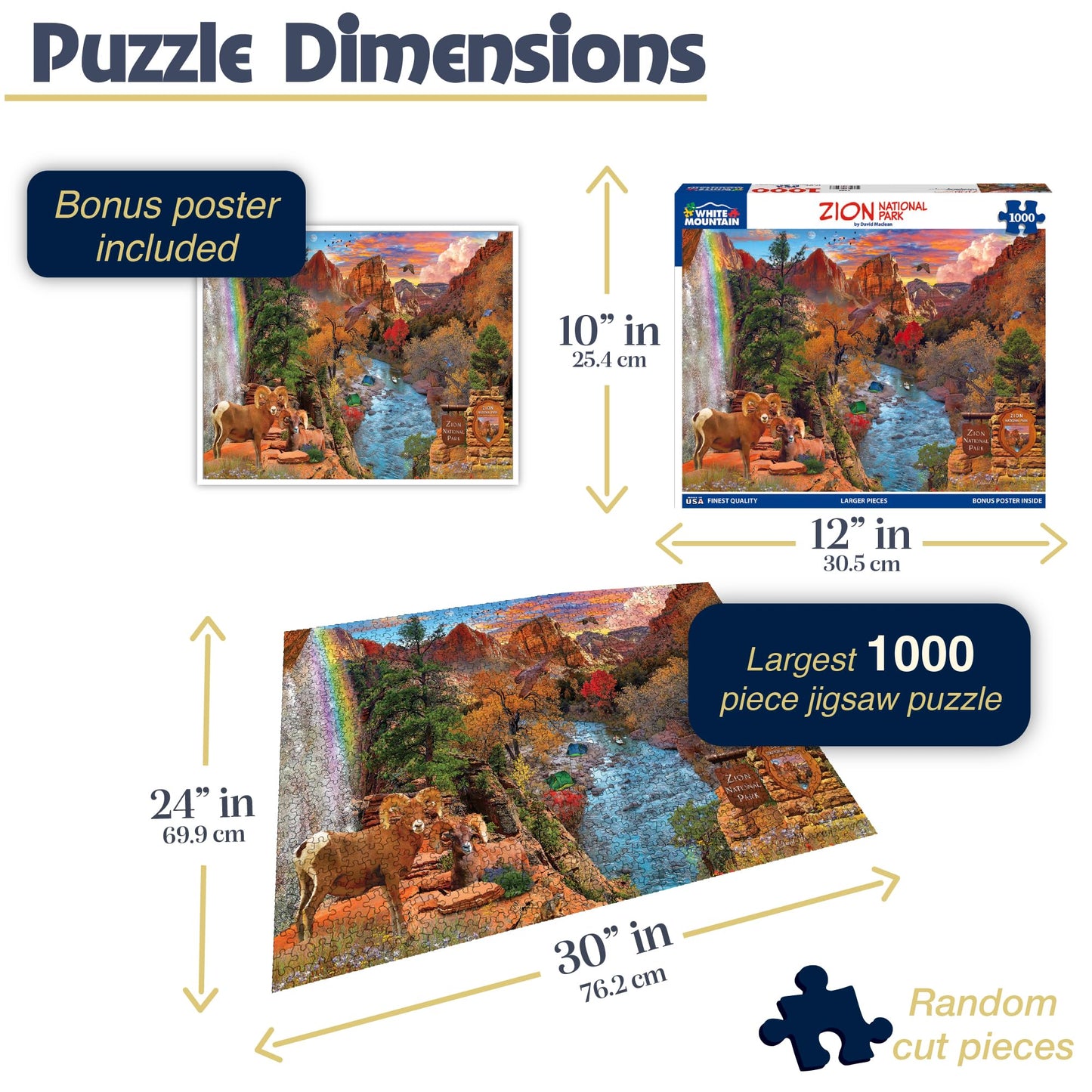 White Mountain 1000 Piece Jigsaw Puzzle Scenic Red Rock, Zion National Park