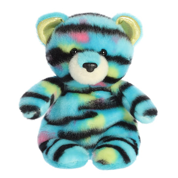 Aurora Vibrant Jammies Huckleberry Tiger Stuffed Animal - Colorful Delight - Eye-Catching Patterns - Blue 8 Inches