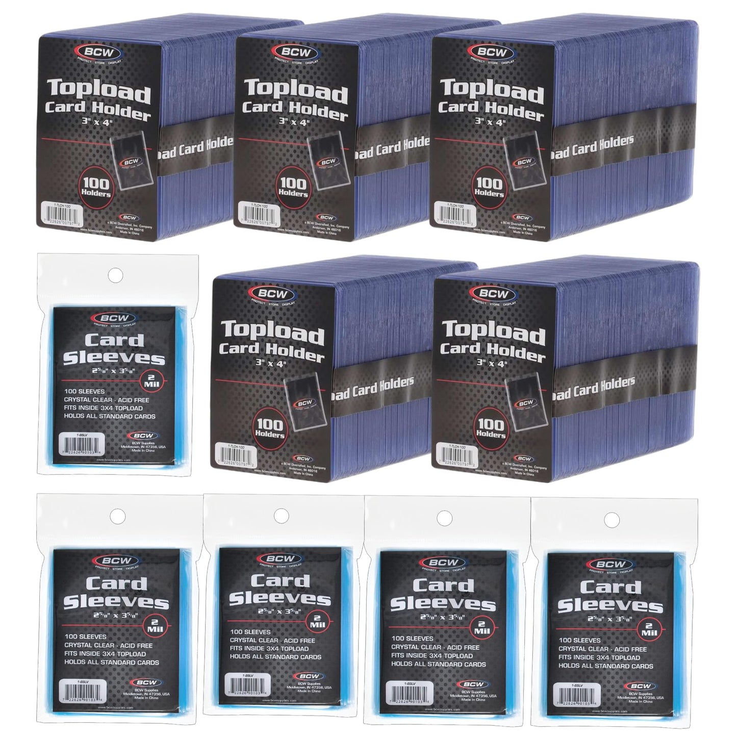 BCW Card Sleeves and Toploaders for Card Combo - 500 Count | Premium Top Loaders and Acid-Free Penny Sleeves | Great for Football, Magic: The