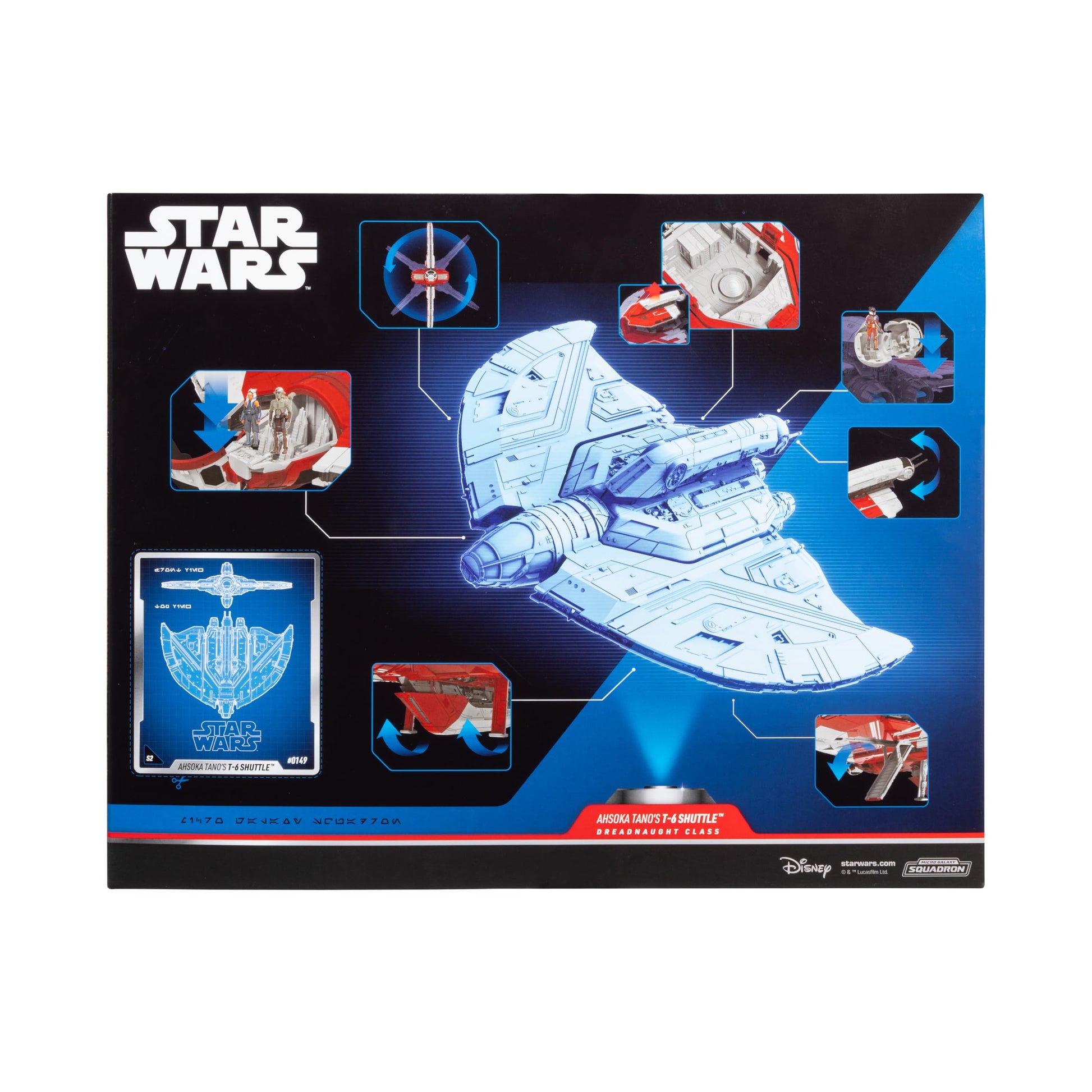 Star Wars Micro Galaxy Squadron Ahsoka Tano's T-6 Jedi Shuttle - 13-Inch Vehicle with Rotating Wings and Three 1-Inch Micro Figure Accessories