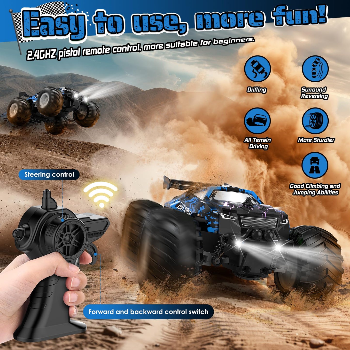 Hielse All-Terrain Remote Control Car for Boys Christmas Kids Rechargeable