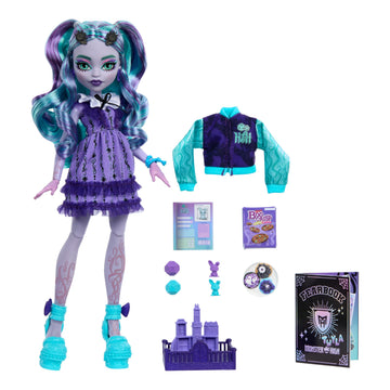 Monster High Fearbook Twyla Doll and Accessories Set with Game Club Theme Including Varsity Jacket, Yearbook, Board Game and Cookies