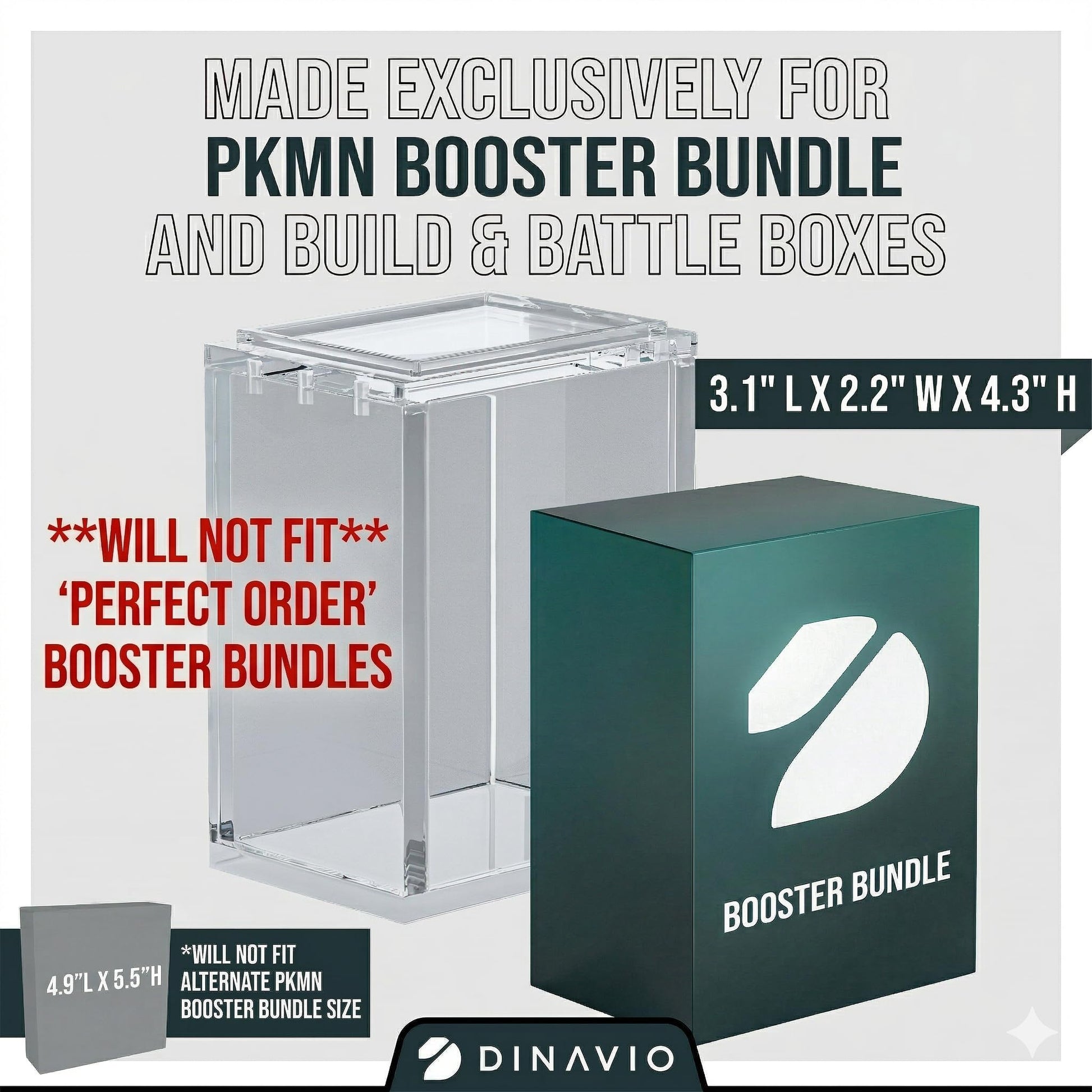 Dinavio Crafthouse 3 Pack PKMN Booster Bundle Acrylic Case with Stackable Grooves - 8mm+5mm, N52 Magnets - Compatible Up to Phantasmal Flames