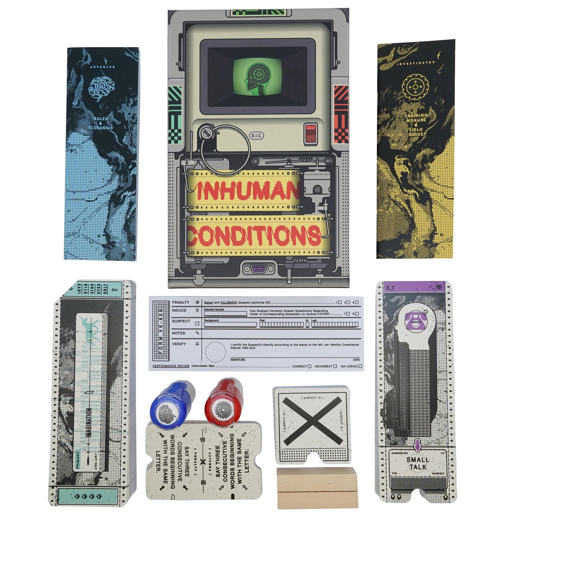 Inhuman Conditions: A Game of Cops and Robots, Fast-Paced Interrogation Game, 2 to 22 Player Game, Over 50 Unique Robot Personalities, For Ages 14