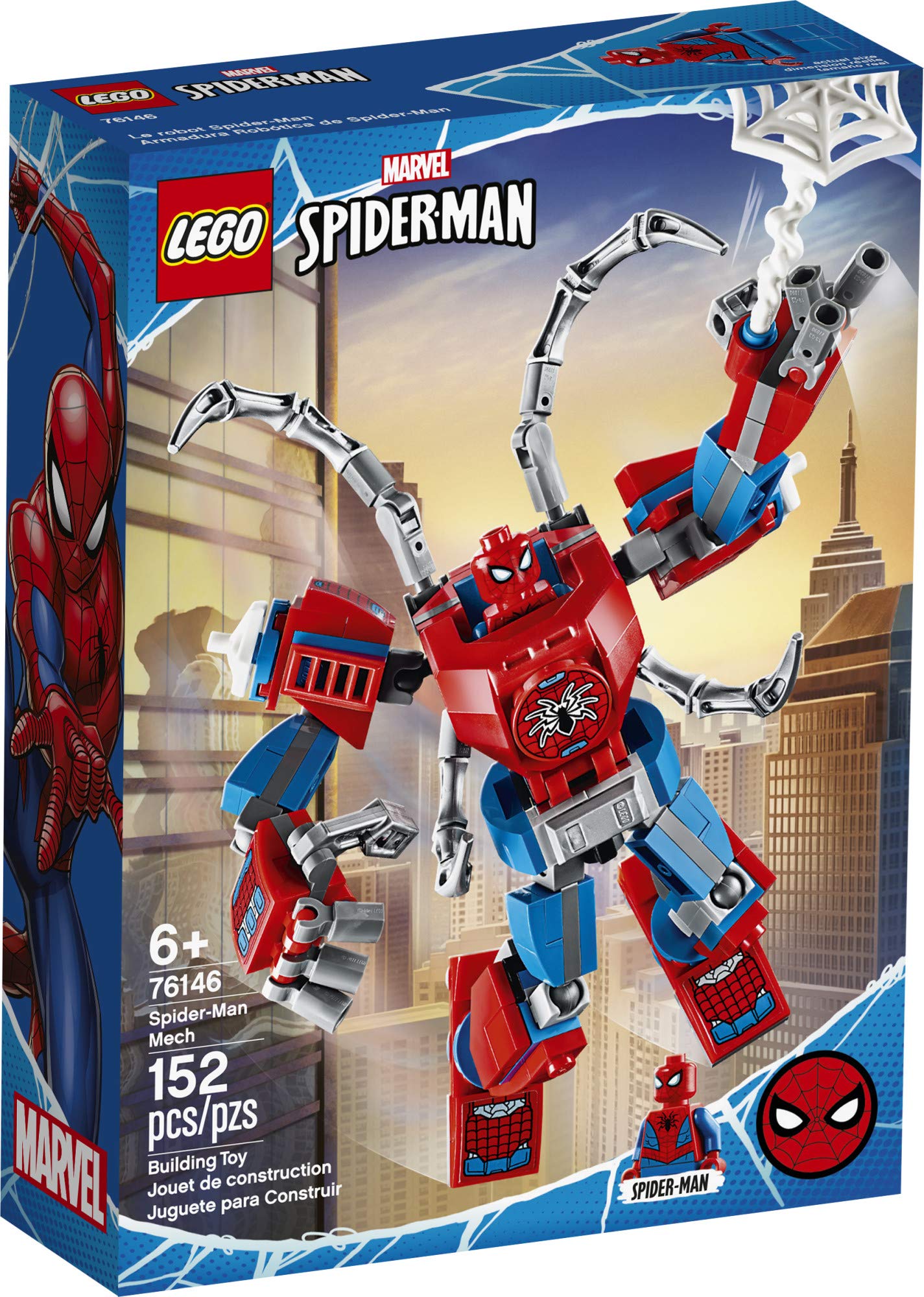 LEGO Marvel Spider-Man: Spider-Man Mech 76146 Kids' Superhero Building Toy, Playset with Mech and Minifigure (152 Pieces)