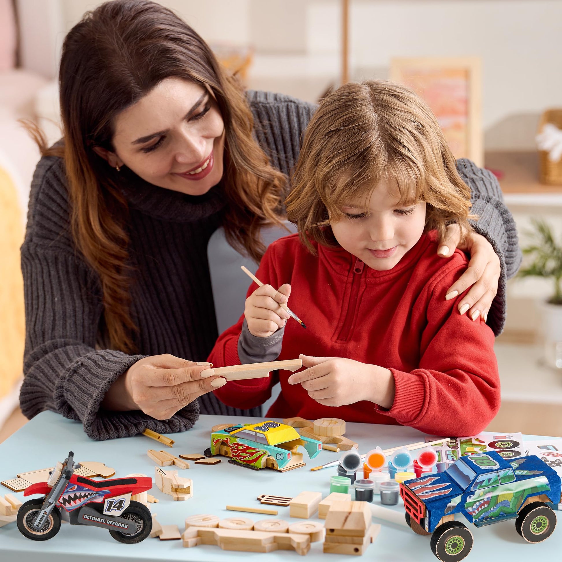 JOYIN Kids Craft Kit Build & Paint Your Own Wooden Race Car Art & Craft Kit DIY Toy Make Your Own Car Truck Toy Construct and Paint Kit, Presents