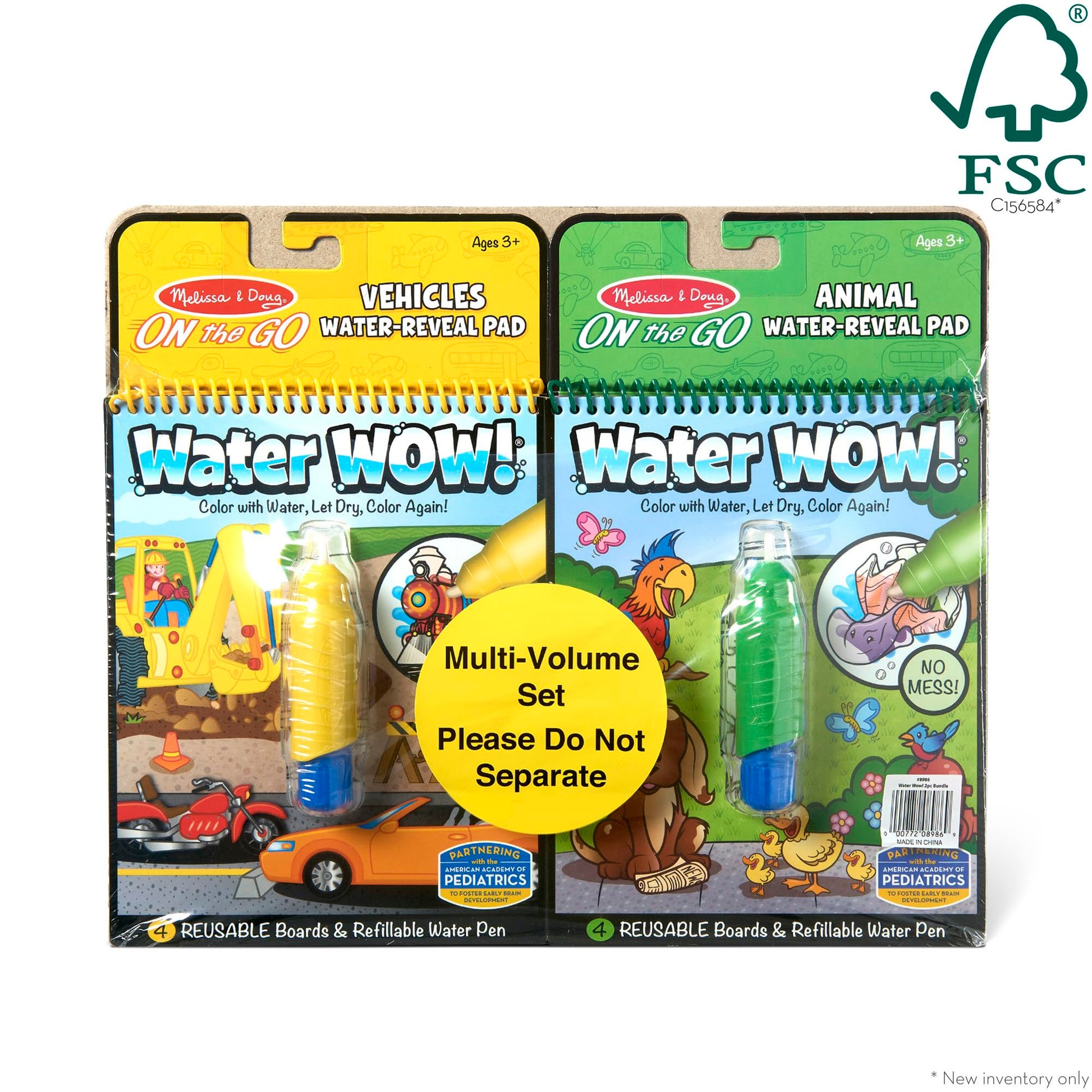 Melissa & Doug Water Wow! Reusable Water-Reveal Activity Pad 2-Pack - Vehicles, Animals Travel Toys, Party Favors, Mess Free Coloring Books for Kids