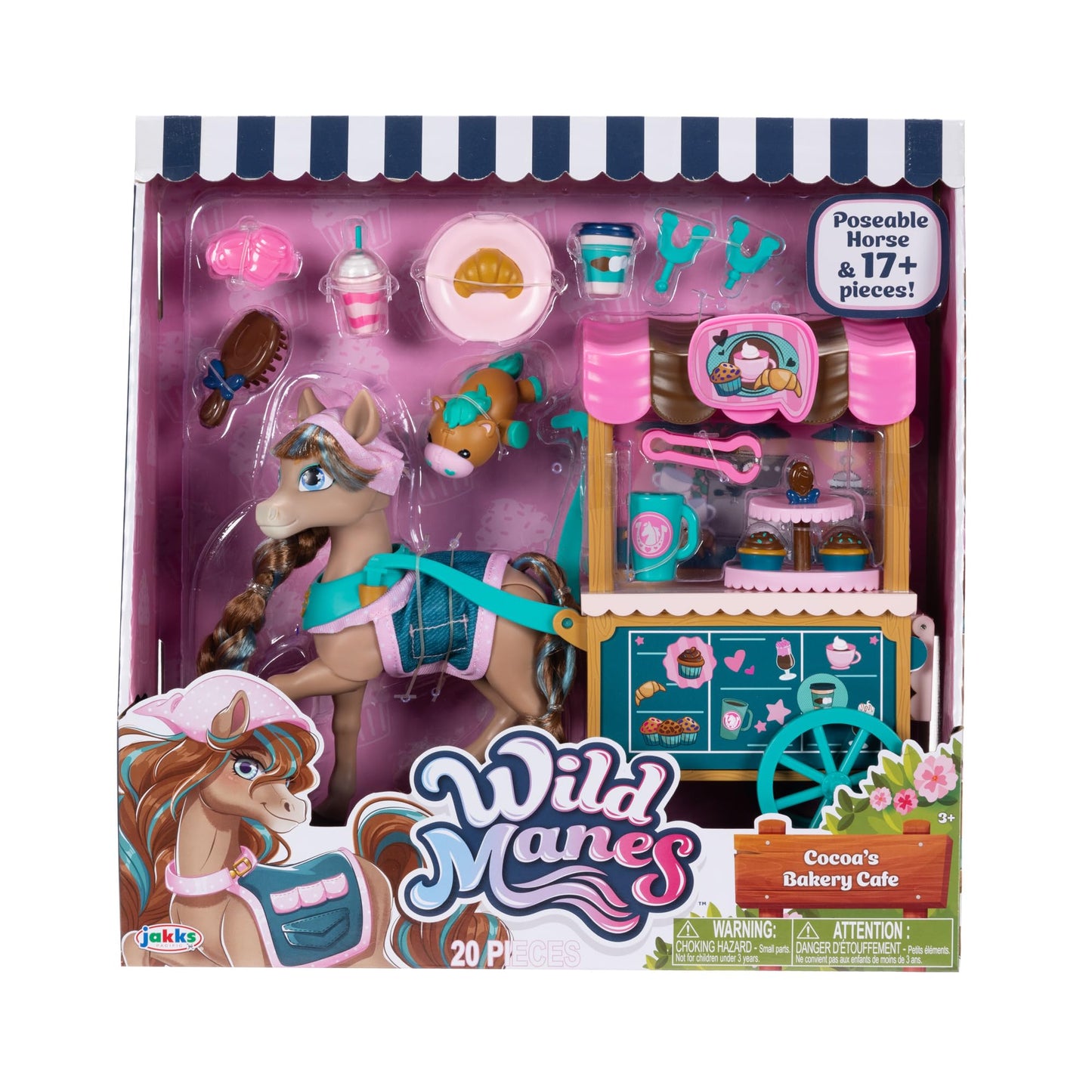 Wild Manes Horse Toys - Cocoa’s Bakery Café Cart Playset with Cocoa Horse Doll, Pastry & Drink Accessories, Brush & Stuffed Animal