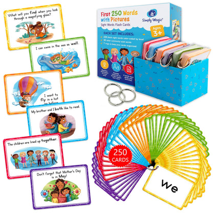 250 Sight Words Flash Cards for Kindergarten with Pictures, Dolch Sight Words Pre-K for Toddlers 3 4 5 6 7 8 Years, High Frequency Words Reading Cards