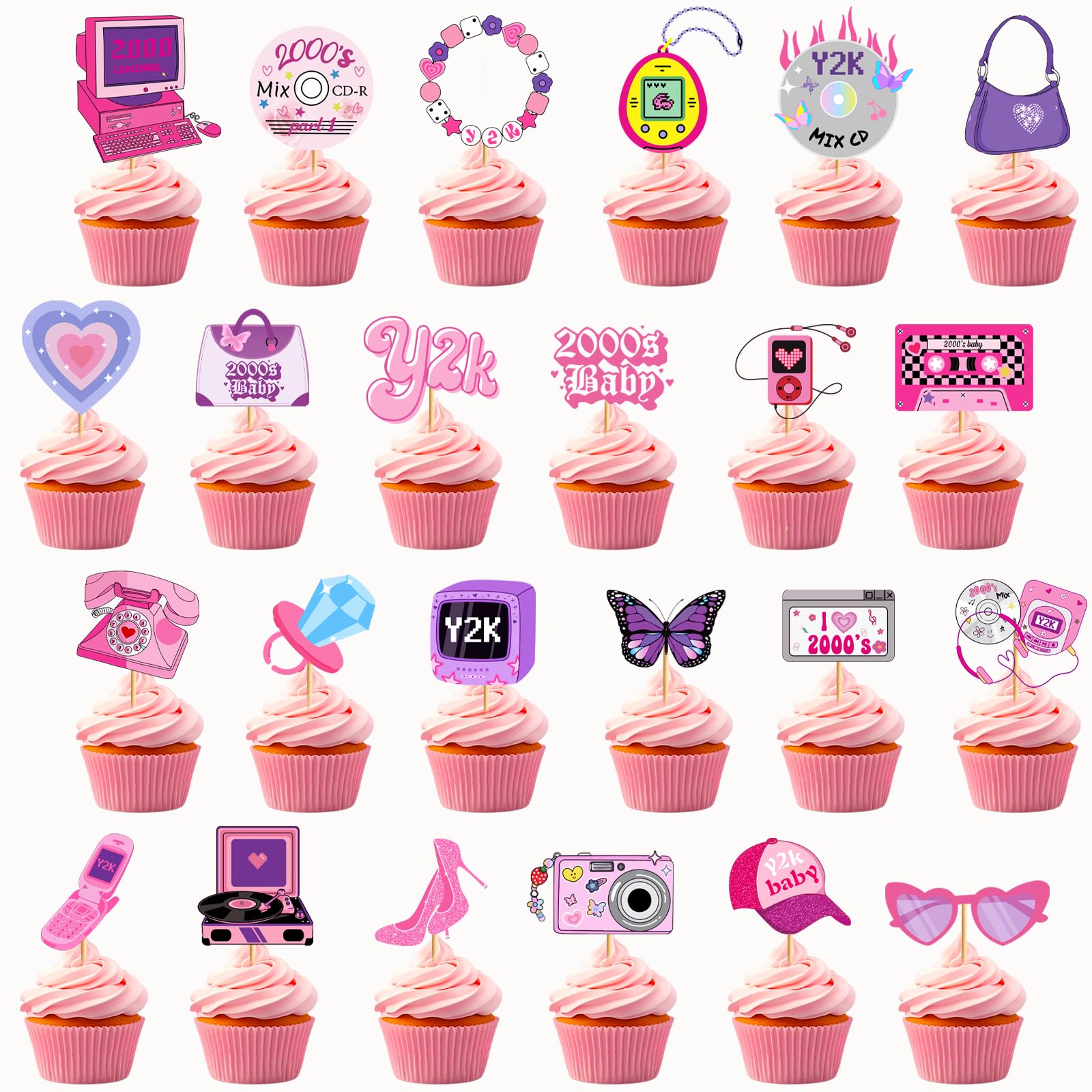 Y2k Party Decorations: Y2k Birthday Decorations 2000s Party Decorations Early 2000s Decor 00's Cupcake Toppers