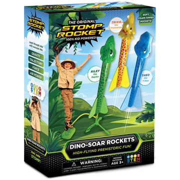 Stomp Rocket Dino-Soar Rocket Launcher for Kids - 3 Dinosaur-Themed Rockets - Fun Backyard & Outdoor Fun Toy Gift for Boys & Girls - STEM Soft Foam
