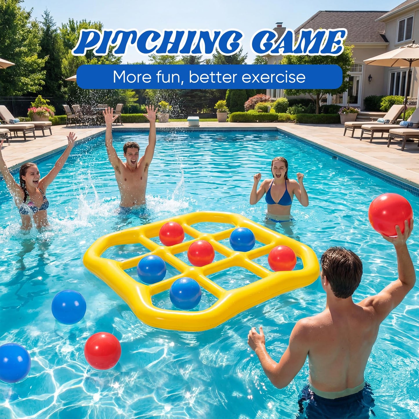mcgskl Pool Toys Pool Games, Inflatable Tic-Tac-Toe Pool Toy with 10 Balls, 2-10 Players Floating Water Game for Adults Teens Kids, Summer Pool Party