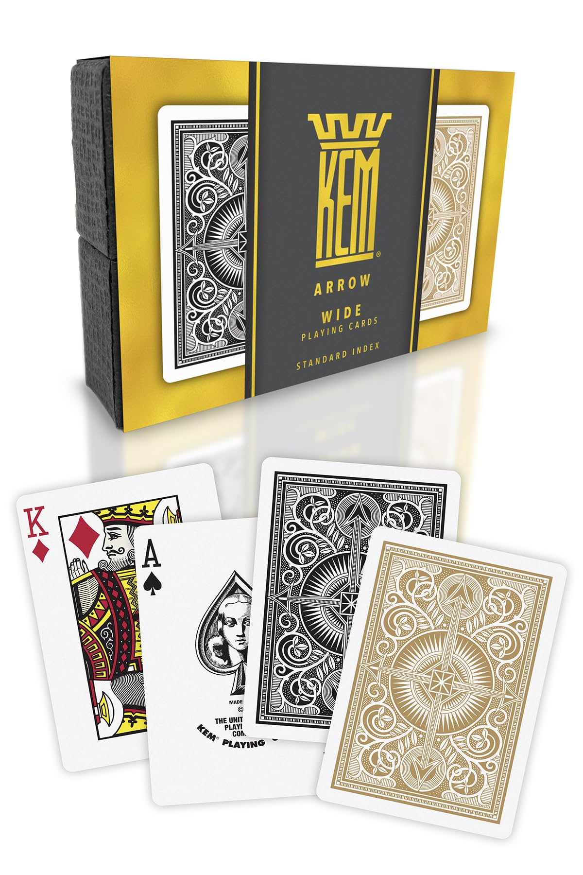 KEM Arrow Black and Gold Plastic Playing Cards, Standard Index, Poker Size, Premium Cards, 2 Decks