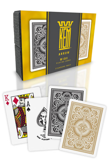 KEM Arrow Black and Gold Plastic Playing Cards, Standard Index, Poker Size, Premium Cards, 2 Decks