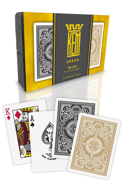 KEM Arrow Black and Gold Plastic Playing Cards, Standard Index, Poker Size, Premium Cards, 2 Decks